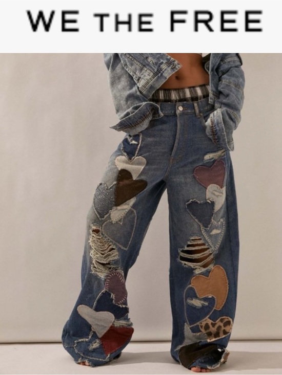 Free People Denim - FREE PEOPLE WE THE FREE PIECE OF MY HEART PATCHWORK DISTRESSED WIDE LEG JEANS